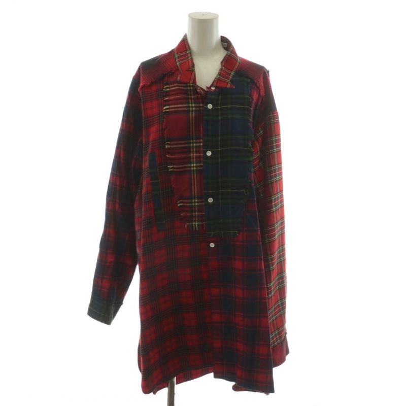 Loewe Shirt Blouse Long Sleeve Plaid Cotton L Red Navy Blue Navy Green AN15