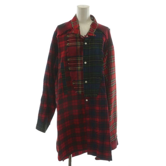 Loewe Shirt Blouse Long Sleeve Plaid Cotton L Red Navy Blue Navy Green AN15