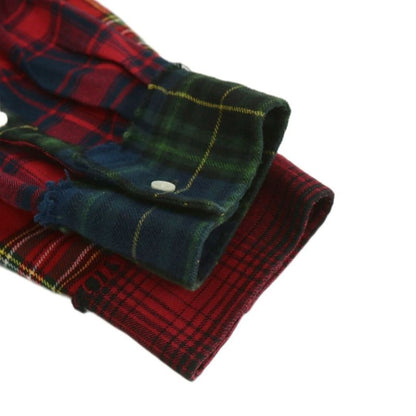 Loewe Shirt Blouse Long Sleeve Plaid Cotton L Red Navy Blue Navy Green AN15