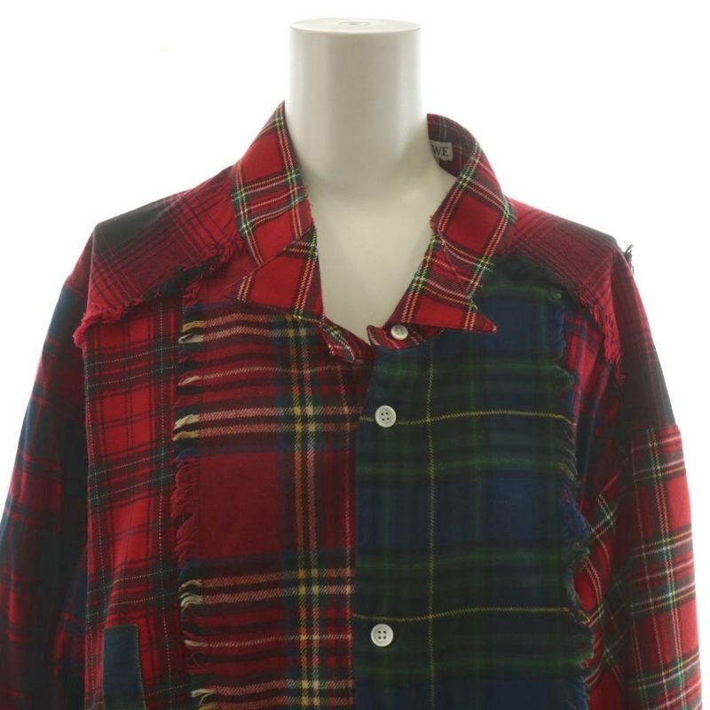 Loewe Shirt Blouse Long Sleeve Plaid Cotton L Red Navy Blue Navy Green AN15