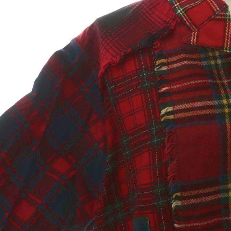 Loewe Shirt Blouse Long Sleeve Plaid Cotton L Red Navy Blue Navy Green AN15