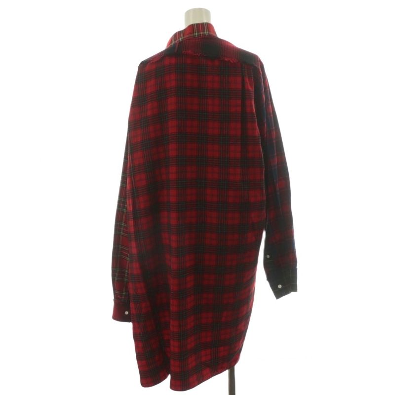 Loewe Shirt Blouse Long Sleeve Plaid Cotton L Red Navy Blue Navy Green AN15