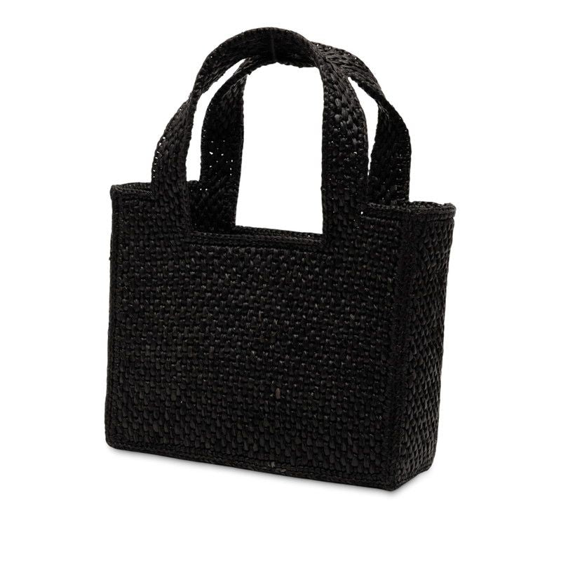 Loewe Font Tote Mini Tote Shoulder Bag 2WAY Black Raffia Leather Women's Loewe