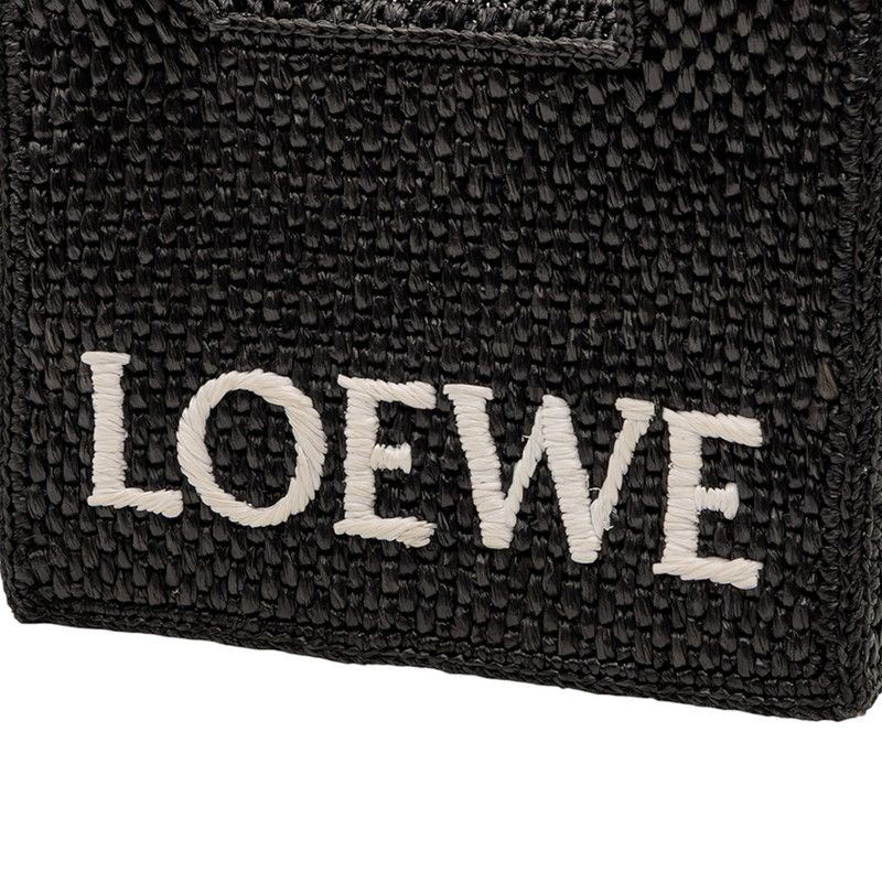 Loewe Font Tote Mini Tote Shoulder Bag 2WAY Black Raffia Leather Women's Loewe