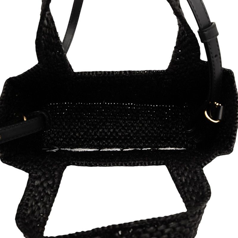 Loewe Font Tote Mini Tote Shoulder Bag 2WAY Black Raffia Leather Women's Loewe