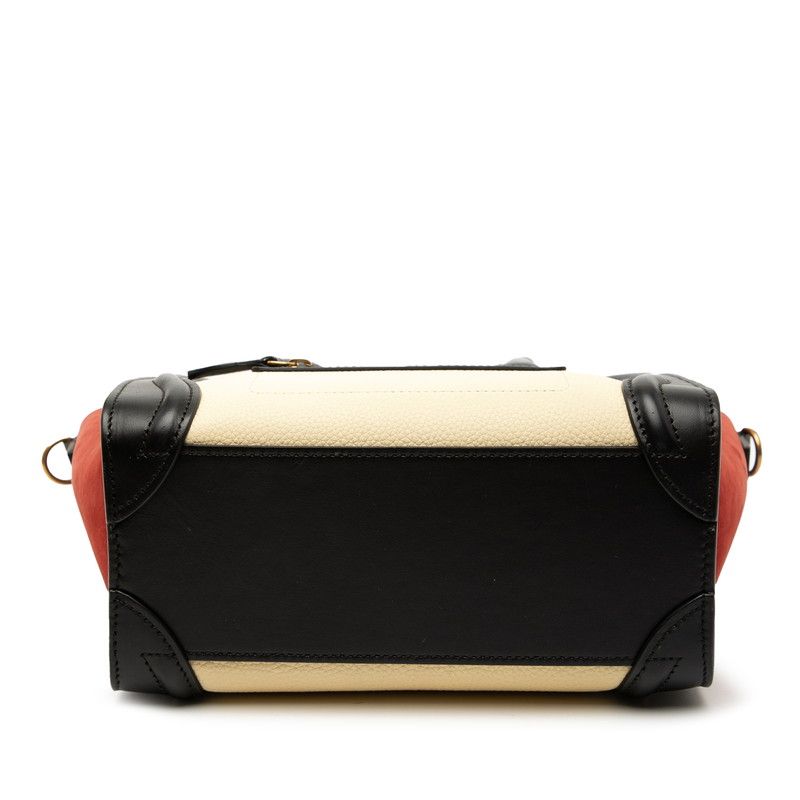 Celine Luggage Nano Shopper Tricolor White Multicolor Leather Nubuck Women's
