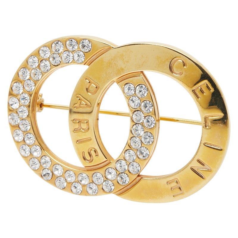 Celine Circle Logo Rhinestone Gold Plated Ladies Celine