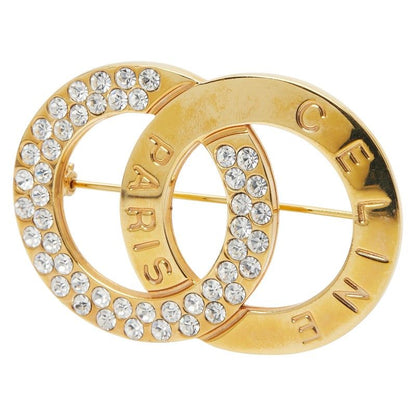 Celine Circle Logo Rhinestone Gold Plated Ladies Celine
