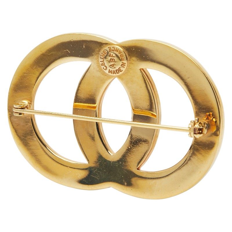 Celine Circle Logo Rhinestone Gold Plated Ladies Celine