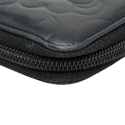 Chanel Coco Mark Camellia Round Zipper Long Wallet Black Lambskin Ladies Chanel