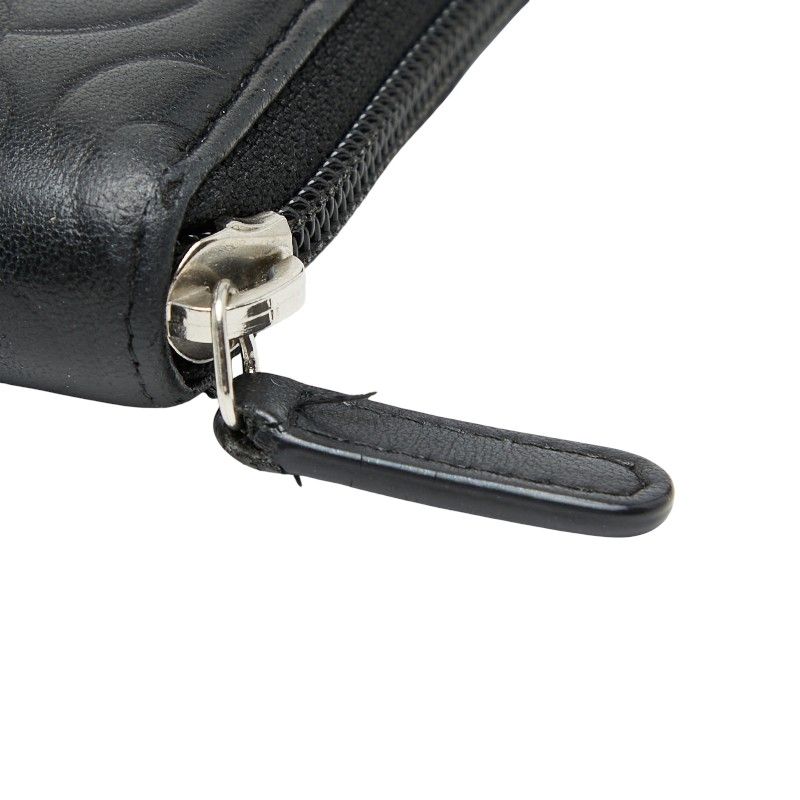Chanel Coco Mark Camellia Round Zipper Long Wallet Black Lambskin Ladies Chanel