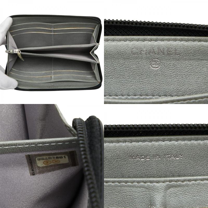 Chanel Coco Mark Camellia Round Zipper Long Wallet Black Lambskin Ladies Chanel