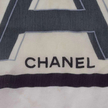 Chanel Camellia Long Scarf Silk Gray AA