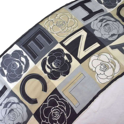 Chanel Camellia Long Scarf Silk Gray AA