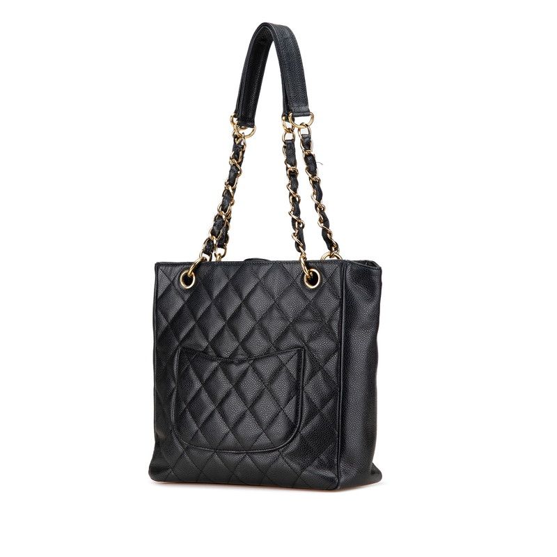 Chanel Matelasse Coco Mark Chain Tote Bag Black Caviar Skin Women's Chanel