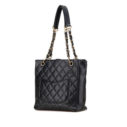 Chanel Matelasse Coco Mark Chain Tote Bag Black Caviar Skin Women's Chanel