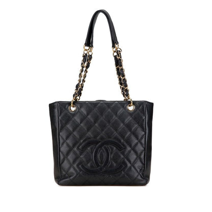 Chanel Matelasse Coco Mark Chain Tote Bag Black Caviar Skin Women's Chanel