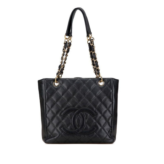 Chanel Matelasse Coco Mark Chain Tote Bag Black Caviar Skin Women's Chanel