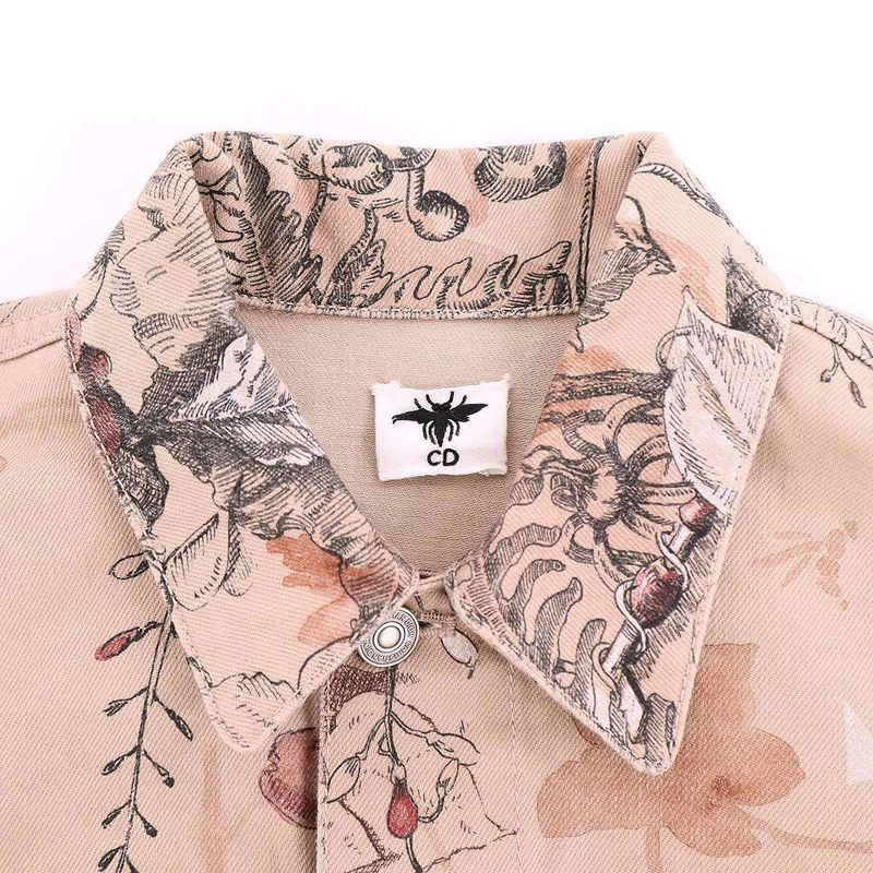 Christian Dior Rose Print Denim Jacket 312v11a3569 Beige 34