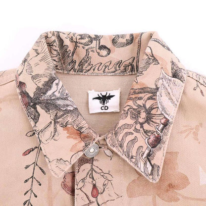 Christian Dior Rose Print Denim Jacket 312v11a3569 Beige 34