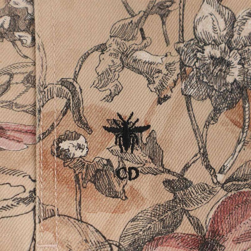 Christian Dior Rose Print Denim Jacket 312v11a3569 Beige 34