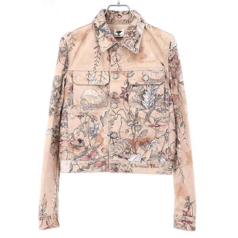 Christian Dior Rose Print Denim Jacket 312v11a3569 Beige 34