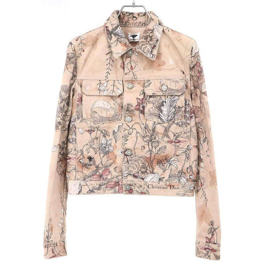 Christian Dior Rose Print Denim Jacket 312v11a3569 Beige 34