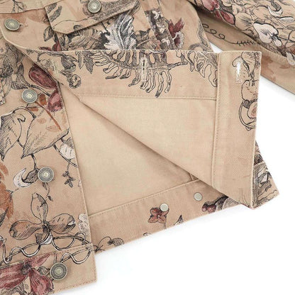 Christian Dior Rose Print Denim Jacket 312v11a3569 Beige 34