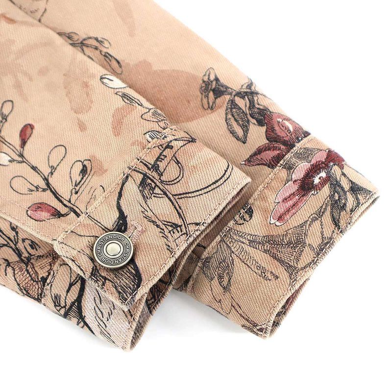 Christian Dior Rose Print Denim Jacket 312v11a3569 Beige 34