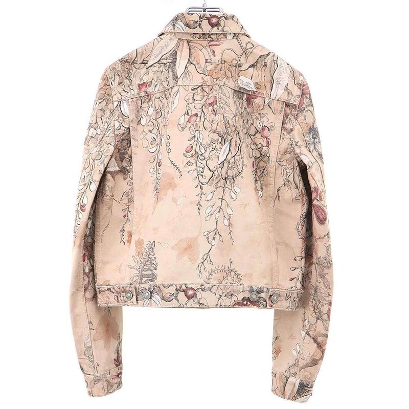 Christian Dior Rose Print Denim Jacket 312v11a3569 Beige 34