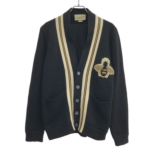 Gucci 18ss Wool Plain Cardigan Bee Wool Knit Cardigan with Badge Decoration