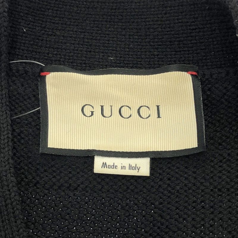 Gucci 18ss Wool Plain Cardigan Bee Wool Knit Cardigan with Badge Decoration