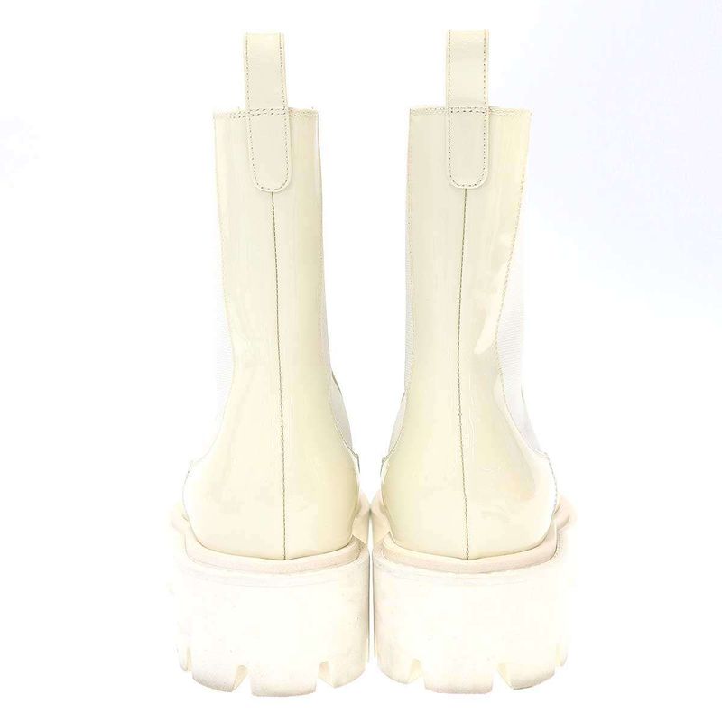 Chanel Coco Mark Toe Side Gore Patent Leather Boots G38218 White 36 1 2