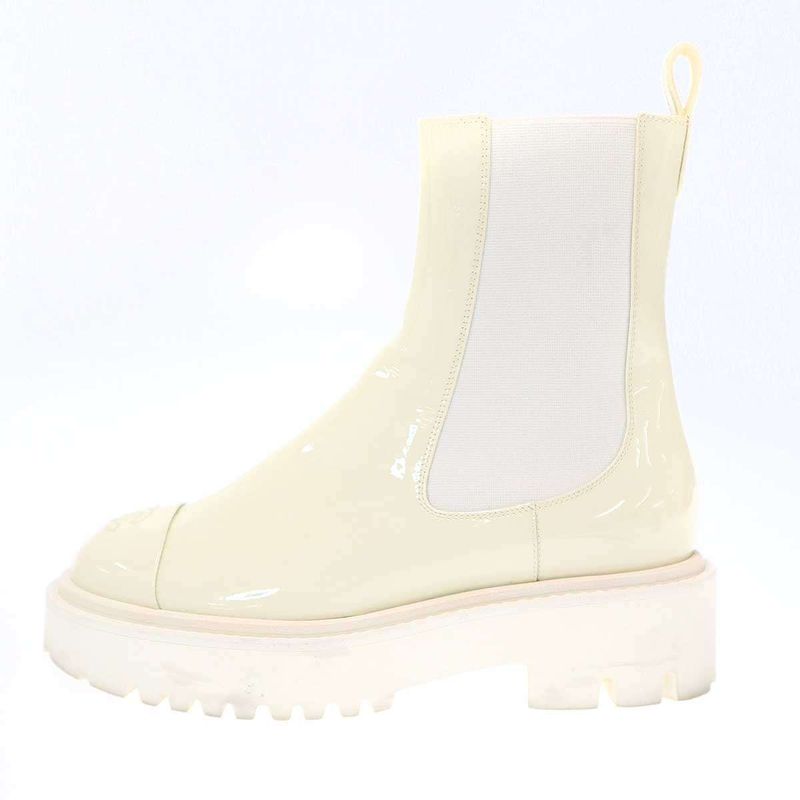 Chanel Coco Mark Toe Side Gore Patent Leather Boots G38218 White 36 1 2