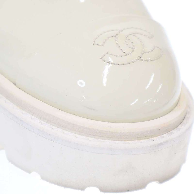 Chanel Coco Mark Toe Side Gore Patent Leather Boots G38218 White 36 1 2