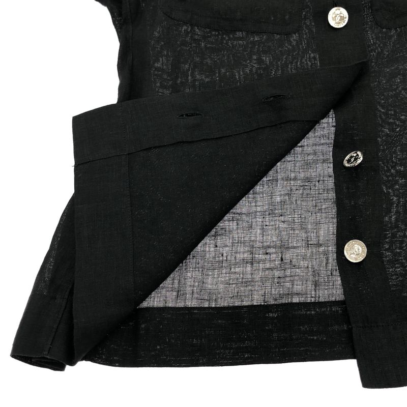 Chanel Vintage Coco Mark Button Linen Shirt Blouse C-Tk5914 Black