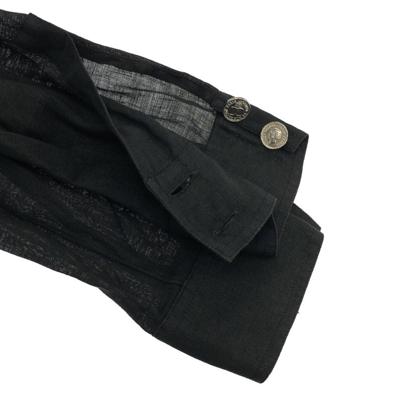 Chanel Vintage Coco Mark Button Linen Shirt Blouse C-Tk5914 Black