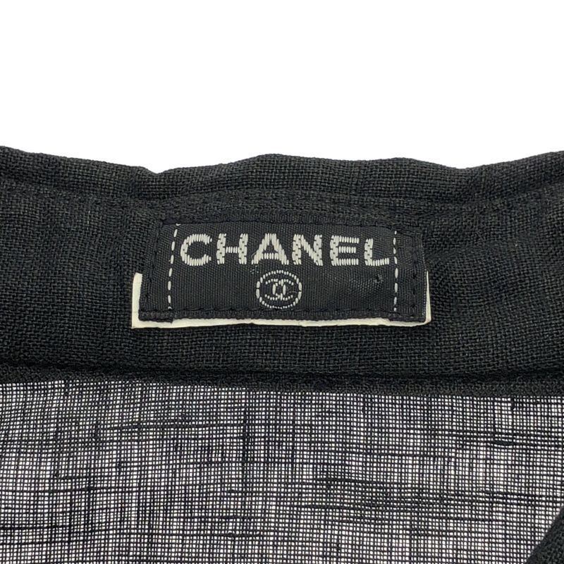 Chanel Vintage Coco Mark Button Linen Shirt Blouse C-Tk5914 Black