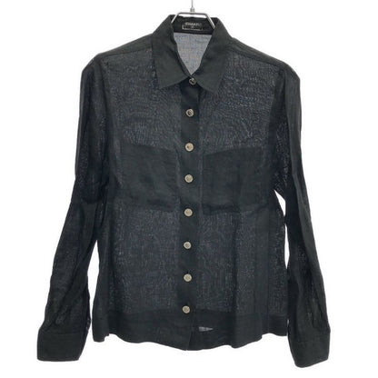 Chanel Vintage Coco Mark Button Linen Shirt Blouse C-Tk5914 Black