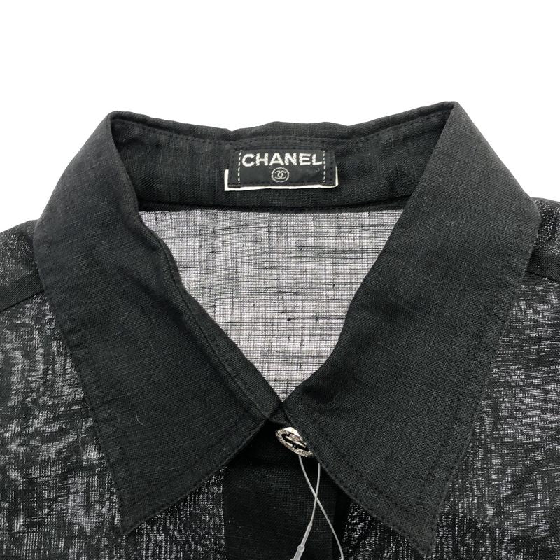 Chanel Vintage Coco Mark Button Linen Shirt Blouse C-Tk5914 Black