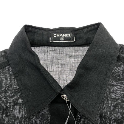 Chanel Vintage Coco Mark Button Linen Shirt Blouse C-Tk5914 Black