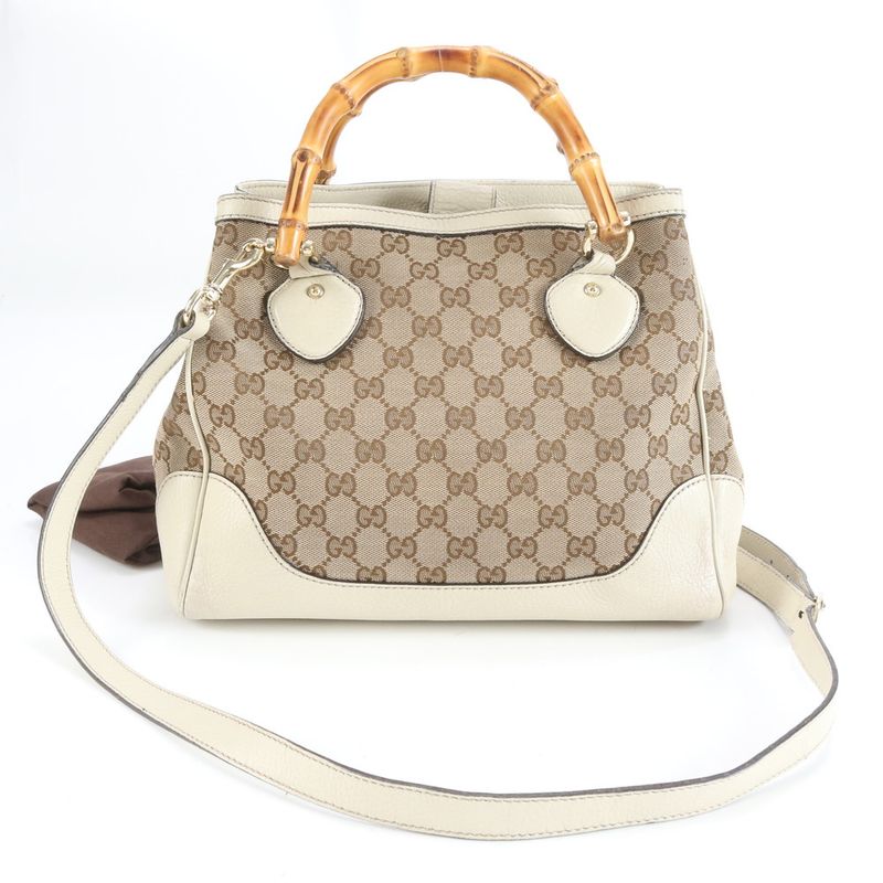 Gucci GG Canvas Diana Bamboo Leather 2WAY Shoulder Bag Crossbody Tote 308360