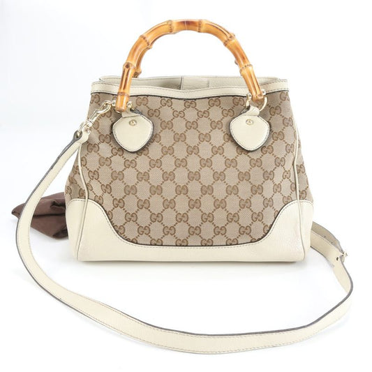Gucci GG Canvas Diana Bamboo Leather 2WAY Shoulder Bag Crossbody Tote 308360