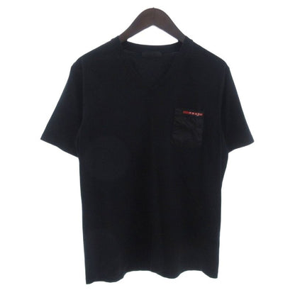 Prada V-neck T-shirt Cut And Sleeve Short Sleeve Logo Chest Pocket Black M