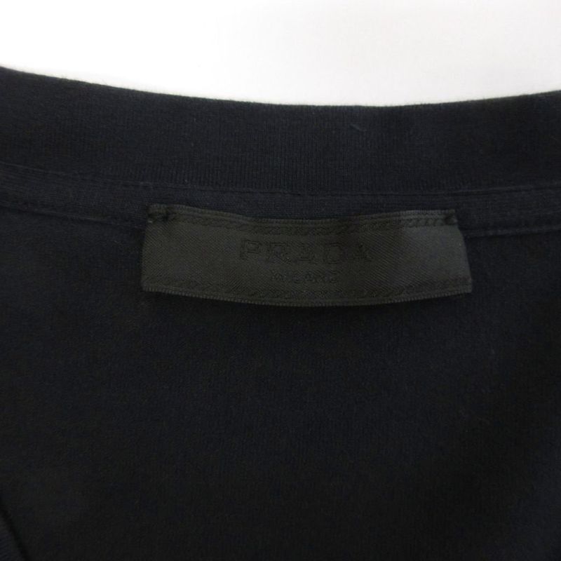 Prada V-neck T-shirt Cut And Sleeve Short Sleeve Logo Chest Pocket Black M
