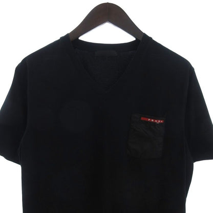 Prada V-neck T-shirt Cut And Sleeve Short Sleeve Logo Chest Pocket Black M