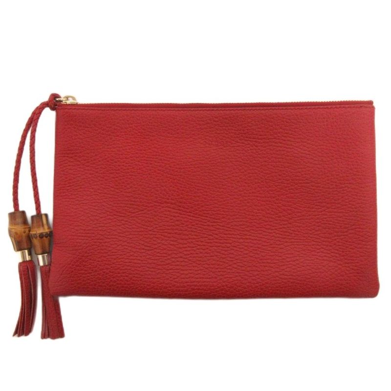 Gucci Bamboo Tassel Clutch Bag Multi Pouch 449652 Leather Red