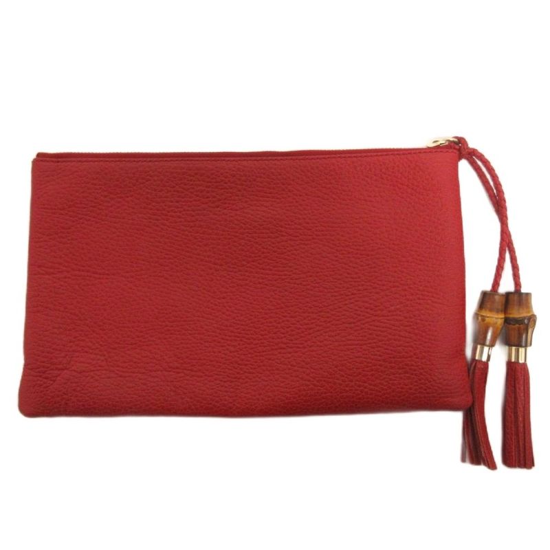 Gucci Bamboo Tassel Clutch Bag Multi Pouch 449652 Leather Red