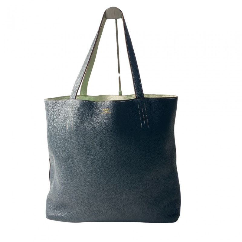 Hermes Women's Double Sens 36 Ciel Pearl Grey Tote Bag ◻Q Engraved Shoulder