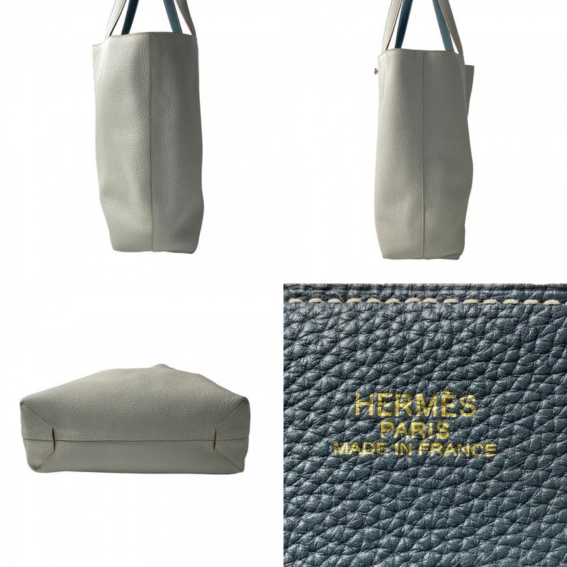 Hermes Women's Double Sens 36 Ciel Pearl Grey Tote Bag ◻Q Engraved Shoulder